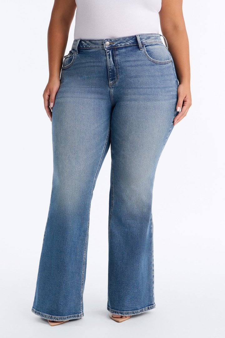 Line Dancer Low Rise Stretch Flare Leg Jeans - Medium Wash