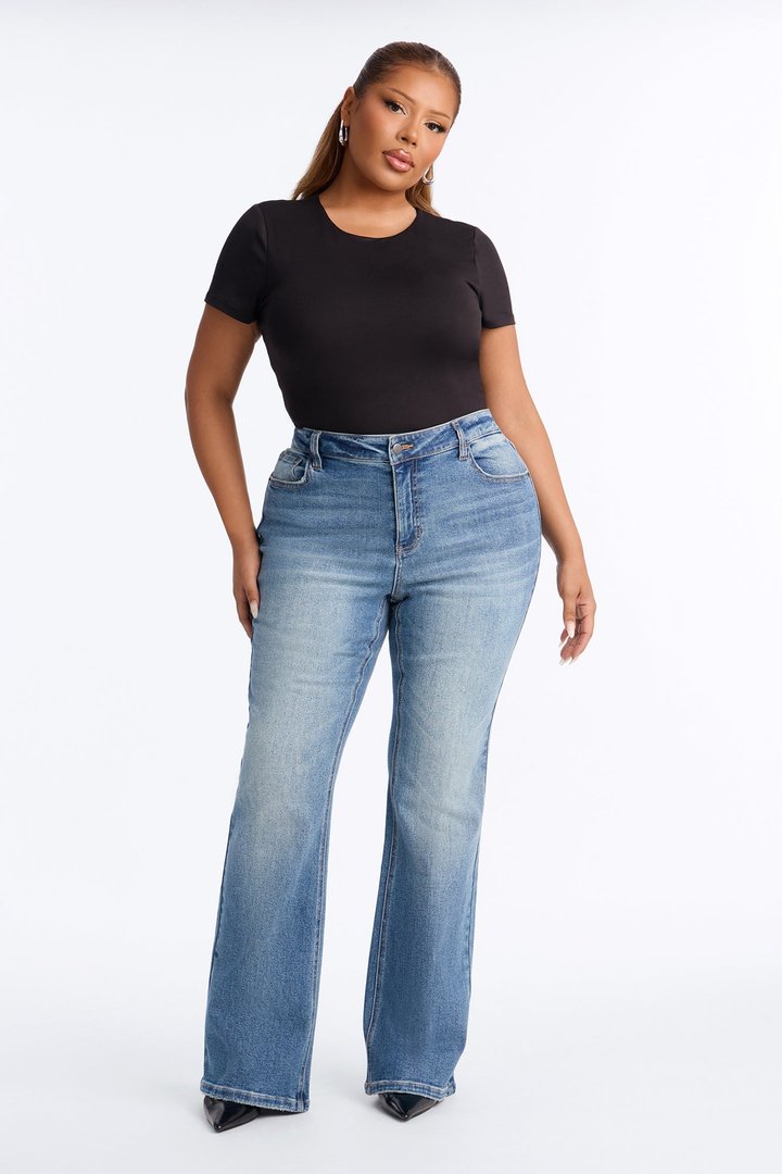 Nevada Mid Rise Stretch Flare Jeans - Medium Wash