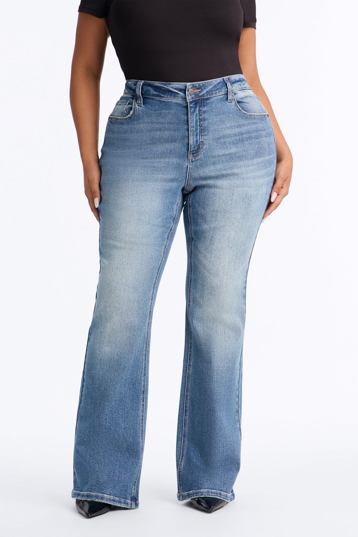 Nevada Mid Rise Stretch Flare Jeans - Medium Wash