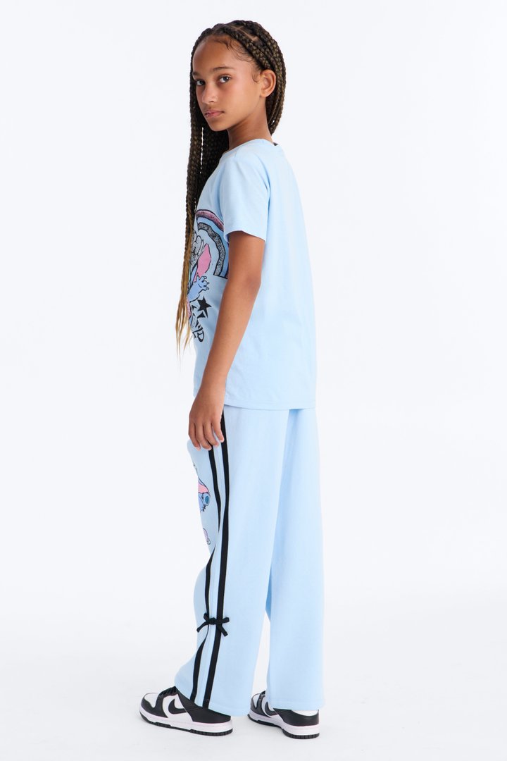 Mini Stitch Graffiti Wide Leg Pant Set - Light Blue
