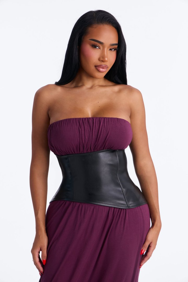 Draped Obsession Corset Strapless Maxi Dress - Plum