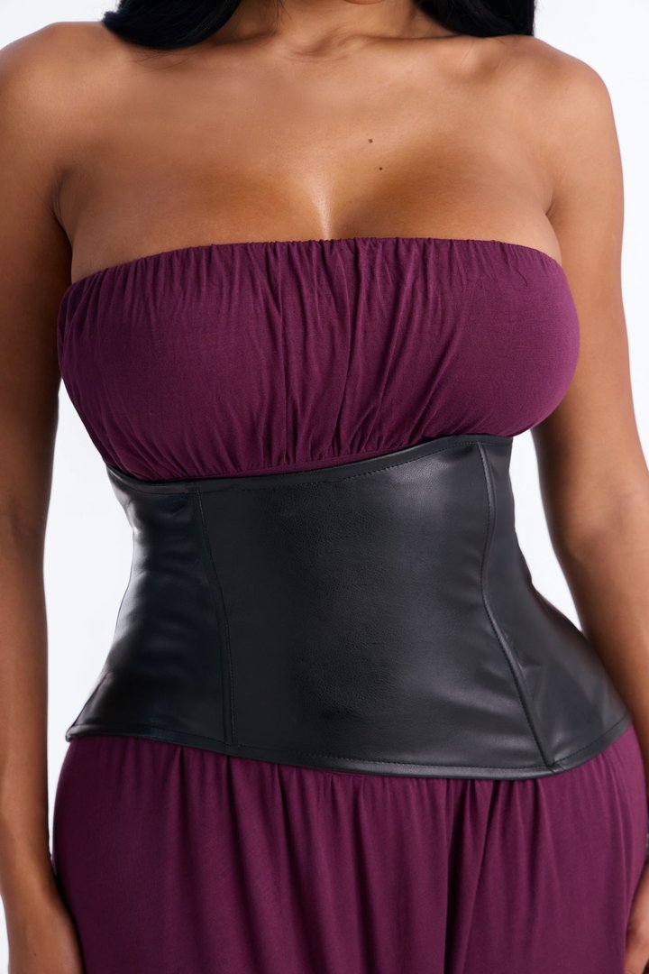 Draped Obsession Corset Strapless Maxi Dress - Plum