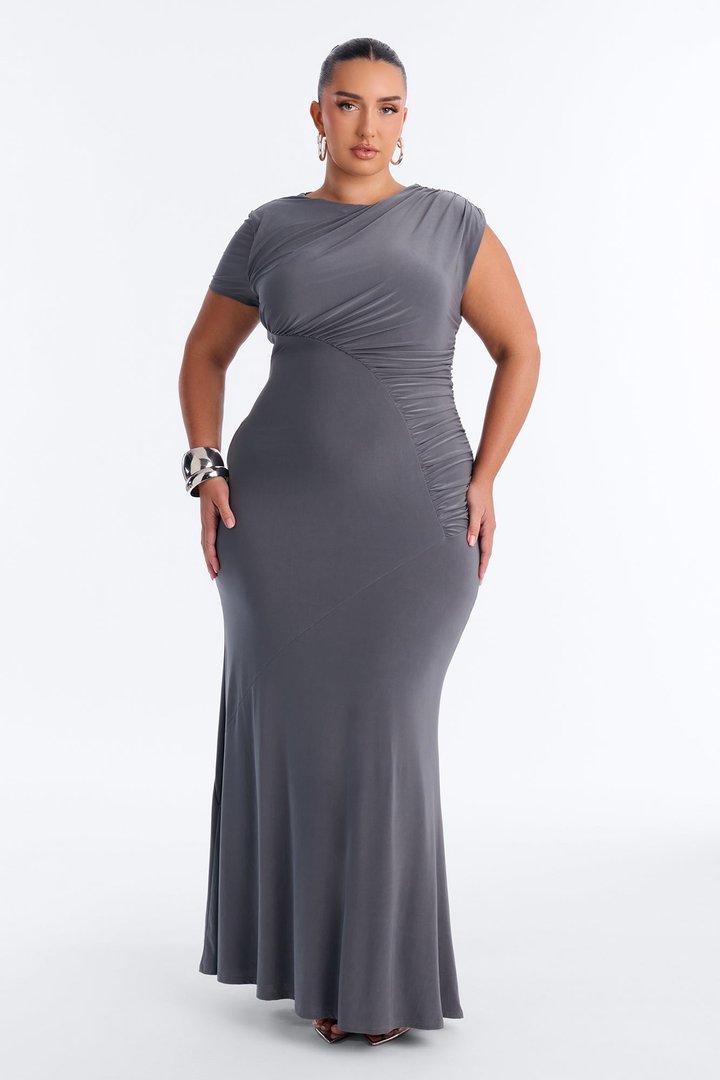 Level Up Asymmetrical Maxi Dress - Charcoal
