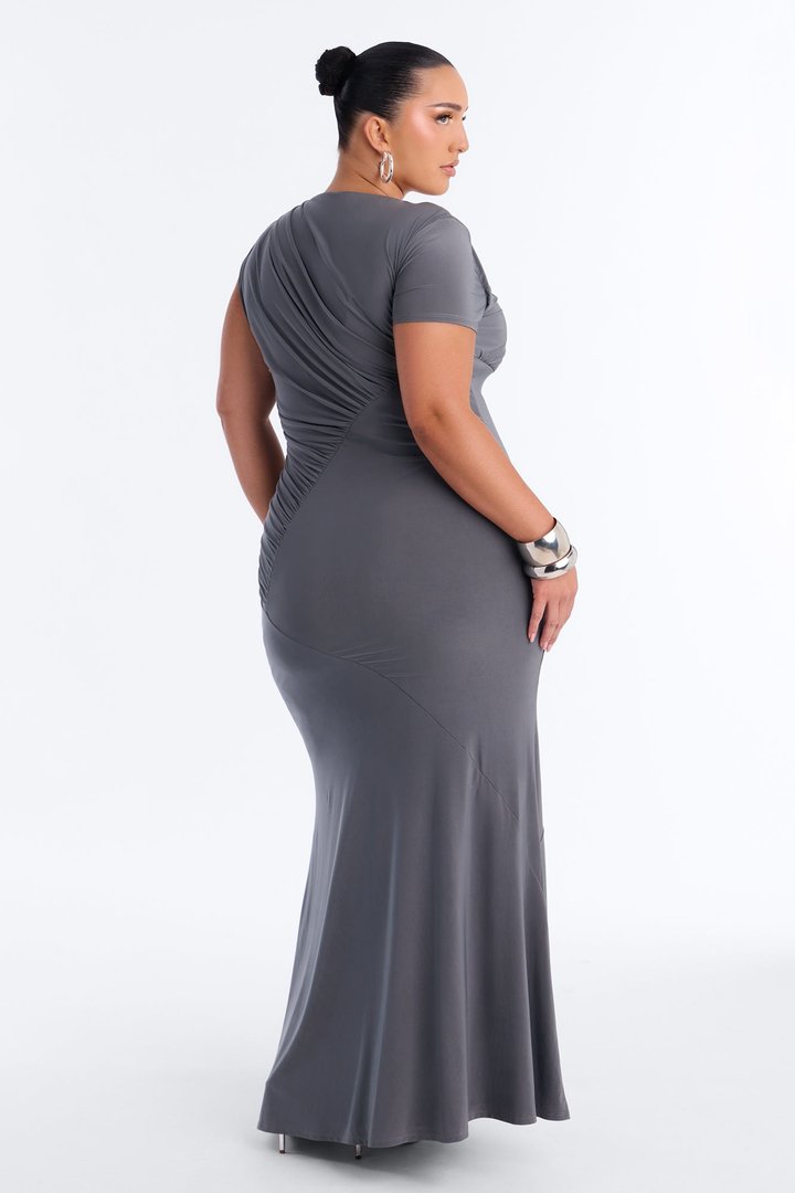 Level Up Asymmetrical Maxi Dress - Charcoal