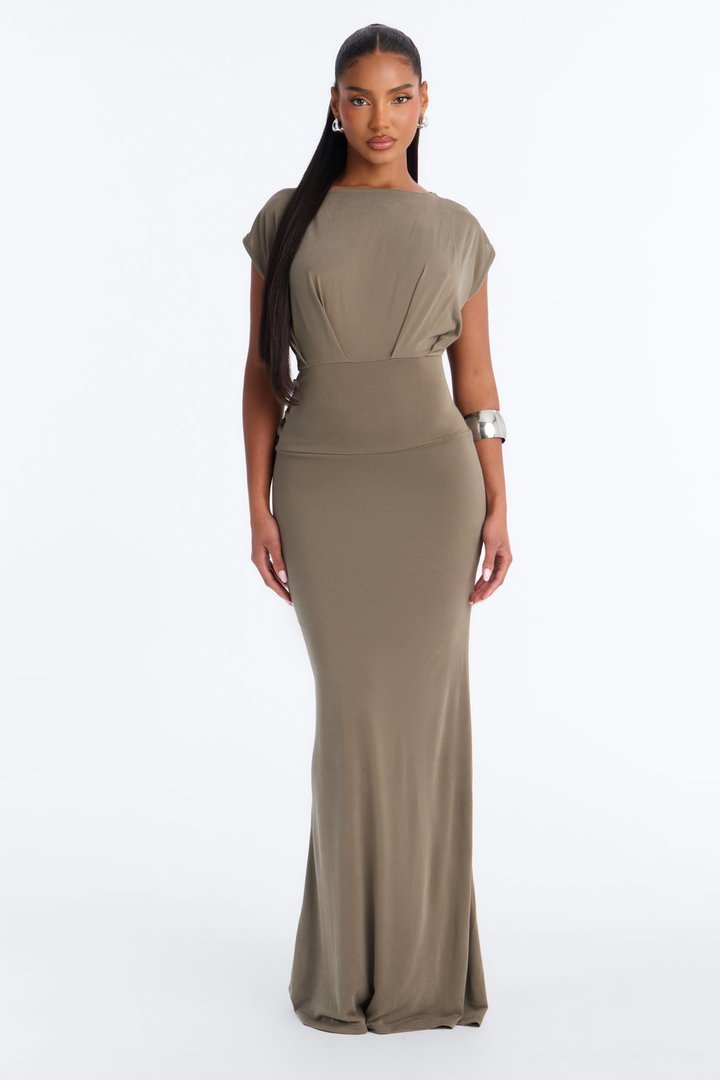 Devon Boat Neck Maxi Dress - Olive