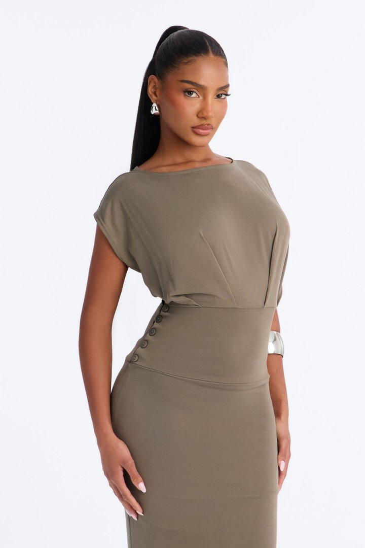 Devon Boat Neck Maxi Dress - Olive