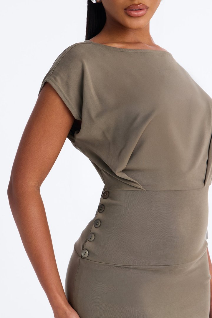 Devon Boat Neck Maxi Dress - Olive