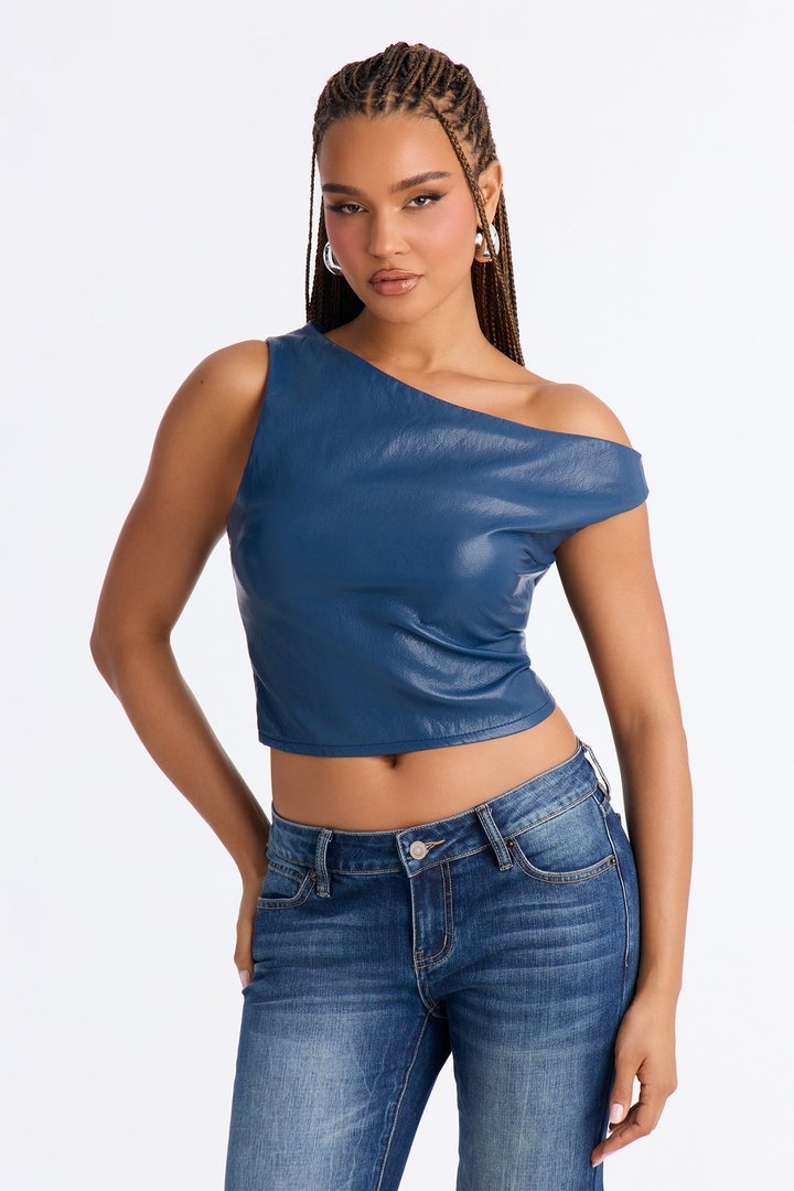 Luna Strappy Faux Leather Top - Navy