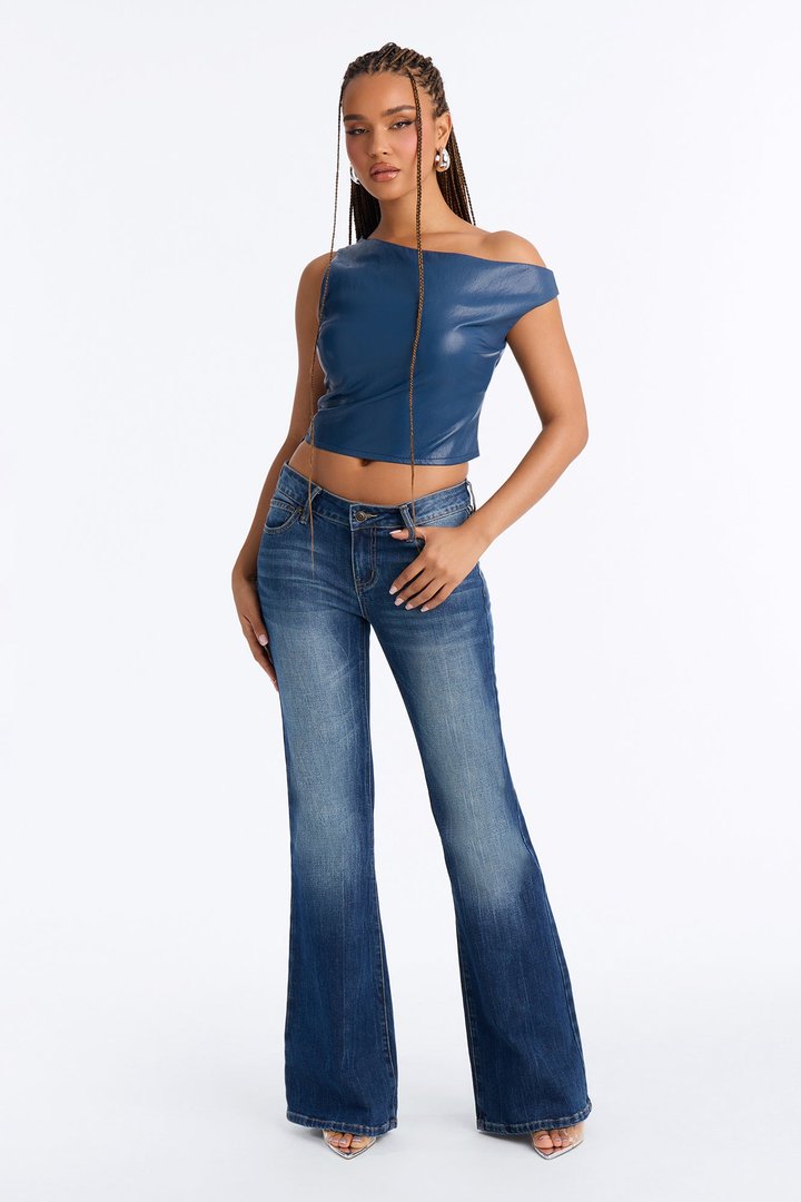 Luna Strappy Faux Leather Top - Navy