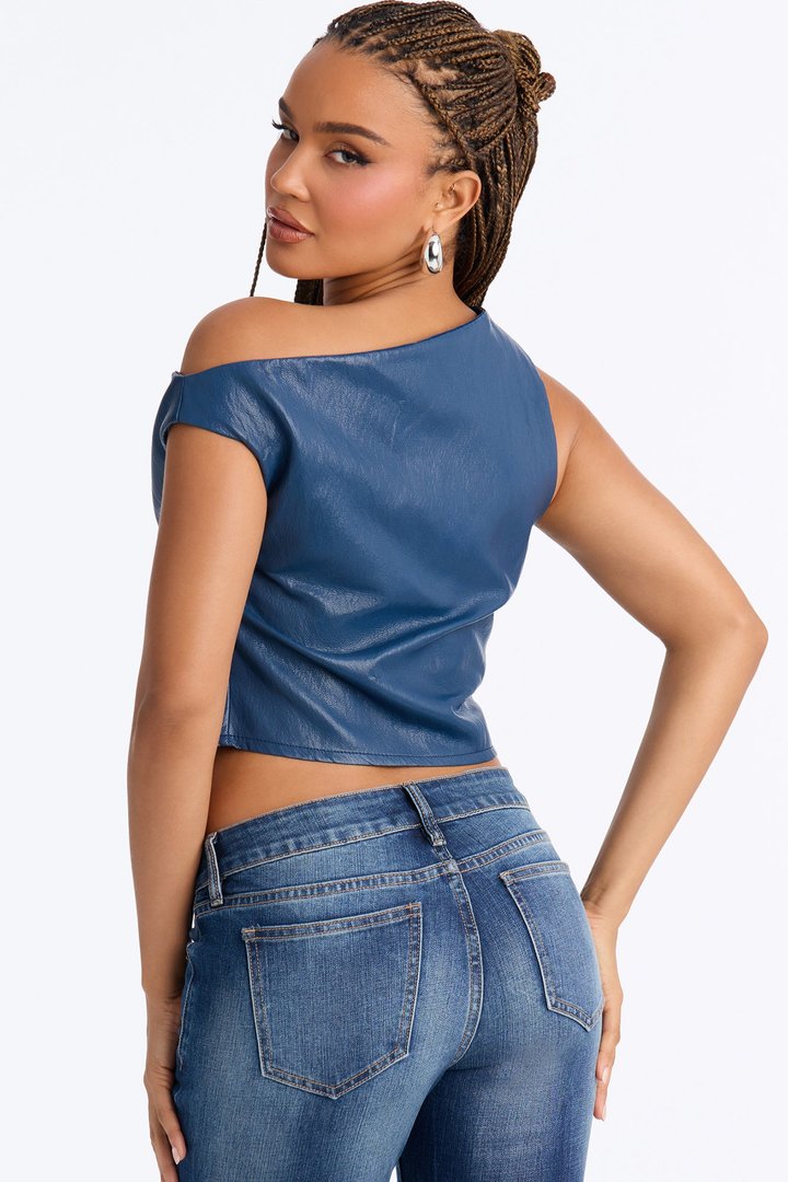 Luna Strappy Faux Leather Top - Navy