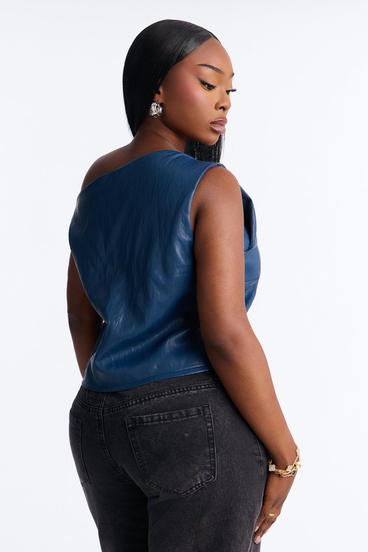 Luna Strappy Faux Leather Top - Navy