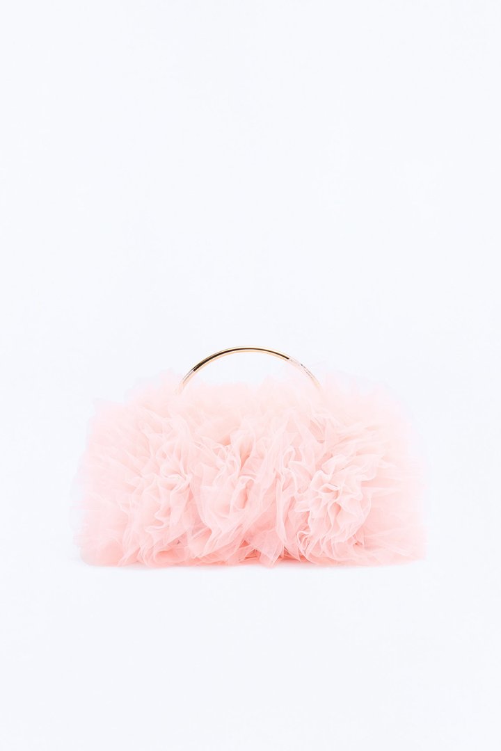 On A Cloud Ruffled Satchel Handbag - Pink