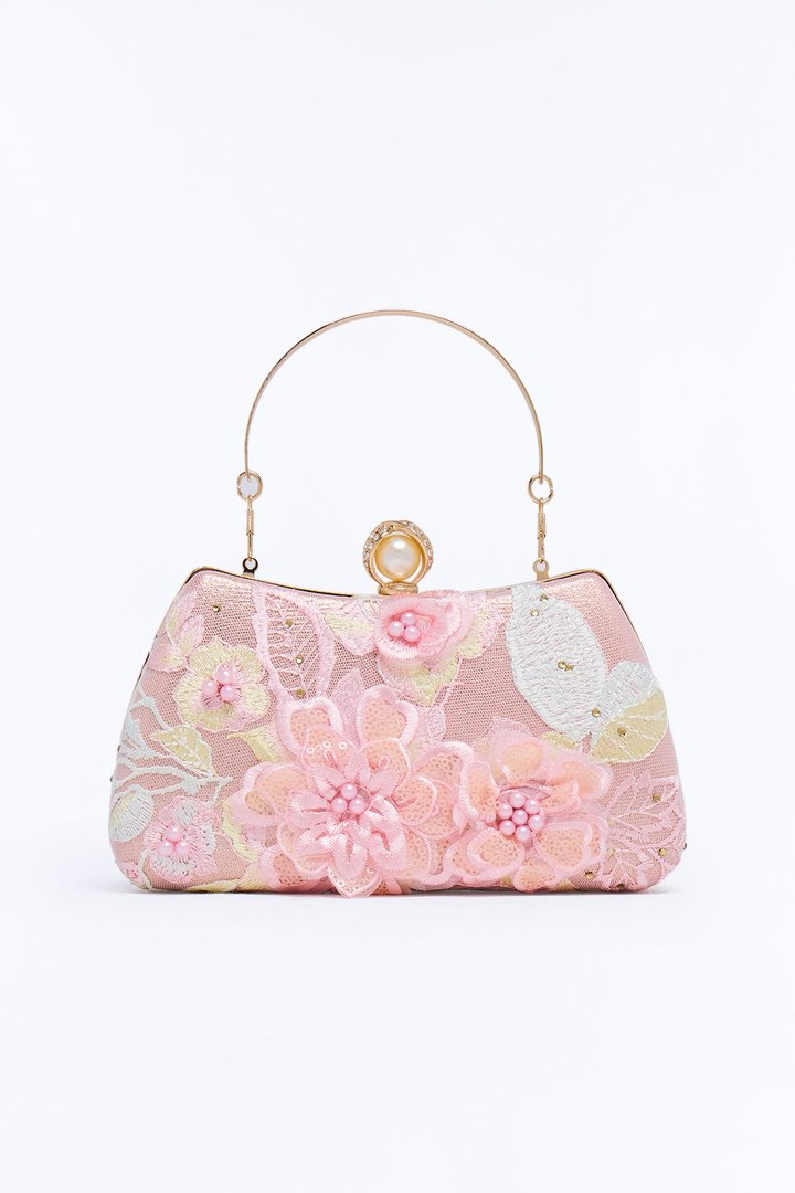 Rose Garden Embroidered Satchel Handbag - Pink