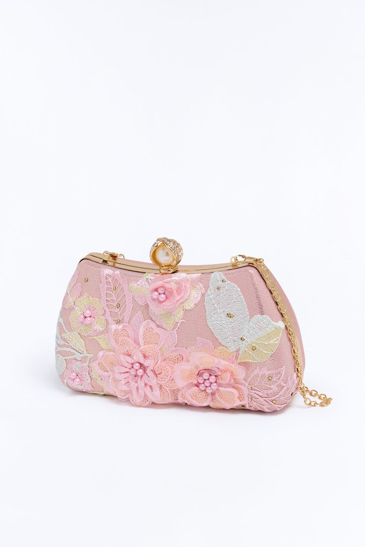 Rose Garden Embroidered Satchel Handbag - Pink