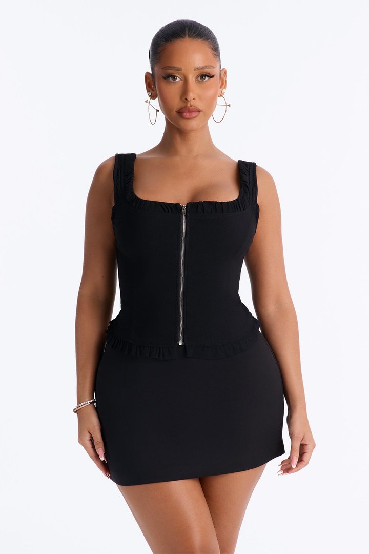 Kasie Ruffle Trim Tank Top - Black