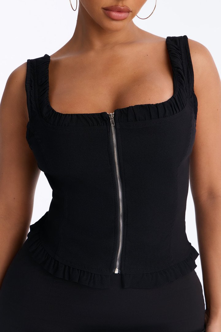 Kasie Ruffle Trim Tank Top - Black