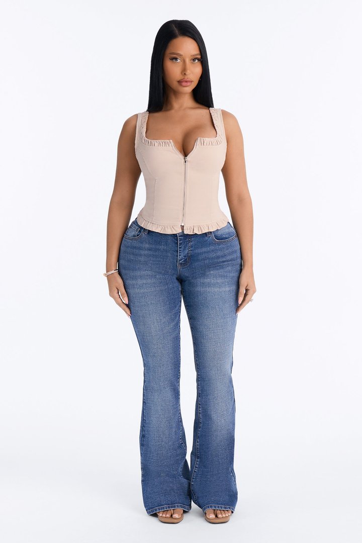 Kasie Ruffle Trim Tank Top - Taupe
