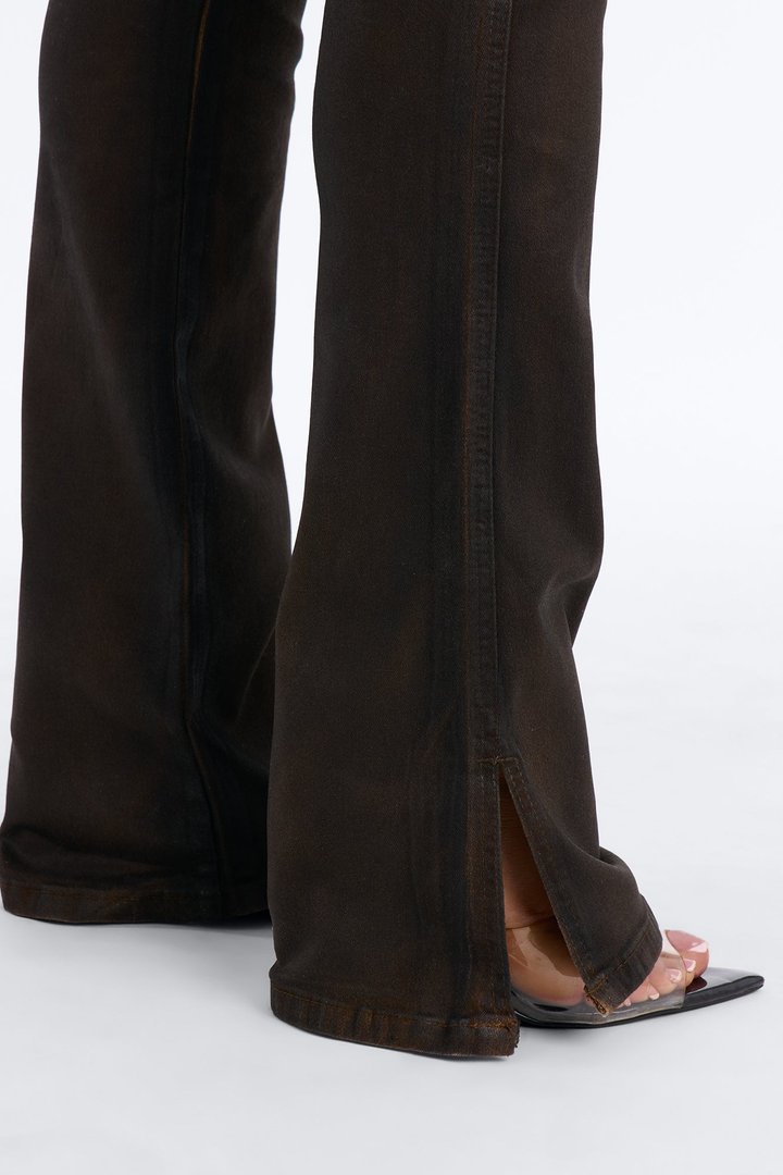 Bronzed Babe Coated Bootcut Jeans - Brown