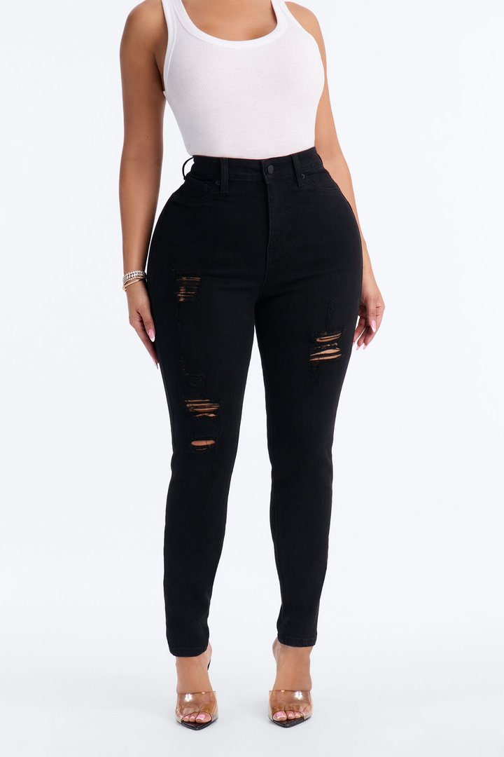 Tall Miami Booty Lifting Ripped High Rise Stretch Skinny Jeans - Black