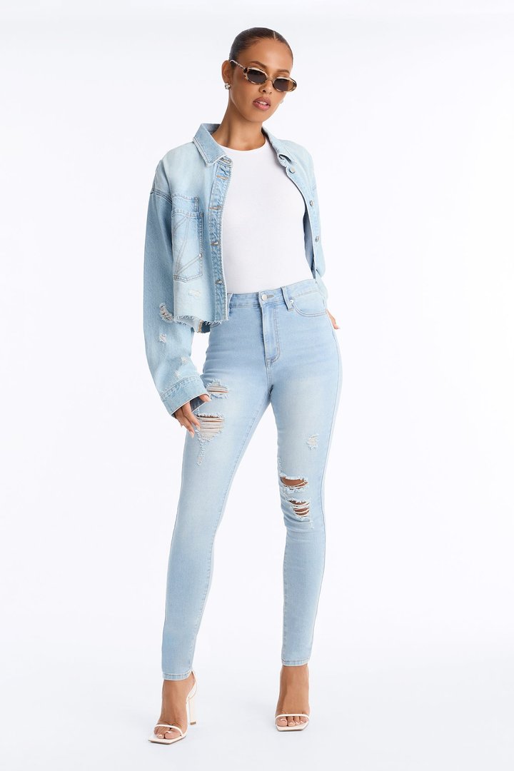 Tall Dakota Ripped High Rise Stretch Skinny Jeans - Light Wash