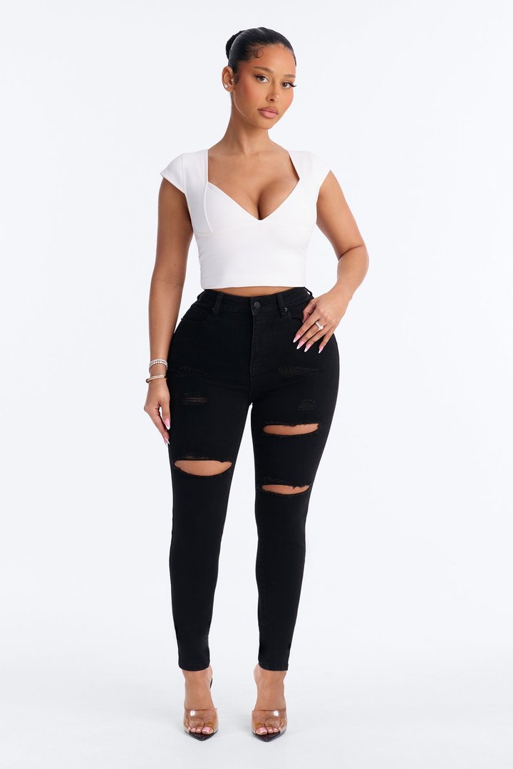 Tall Decker Ripped High Rise Stretch Skinny Jeans - Black