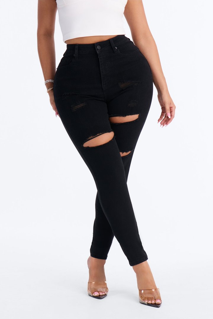 Tall Decker Ripped High Rise Stretch Skinny Jeans - Black