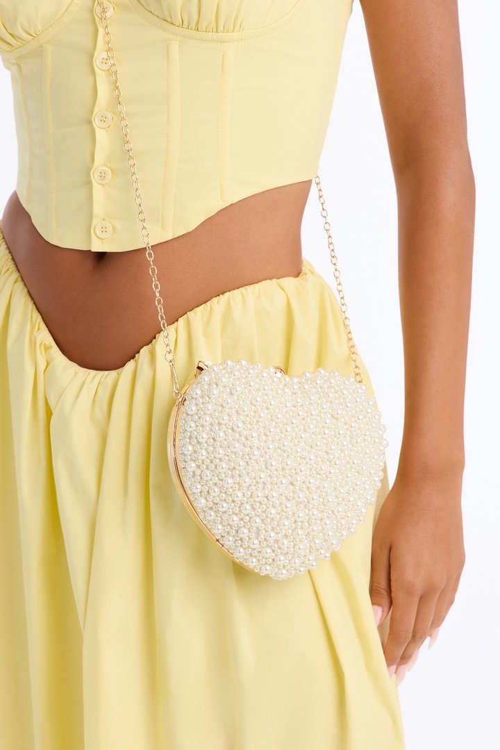 Heart Of Pearl Beaded Satchel Handbag - White