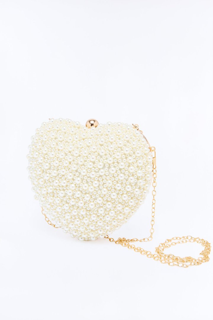 Heart Of Pearl Beaded Satchel Handbag - White