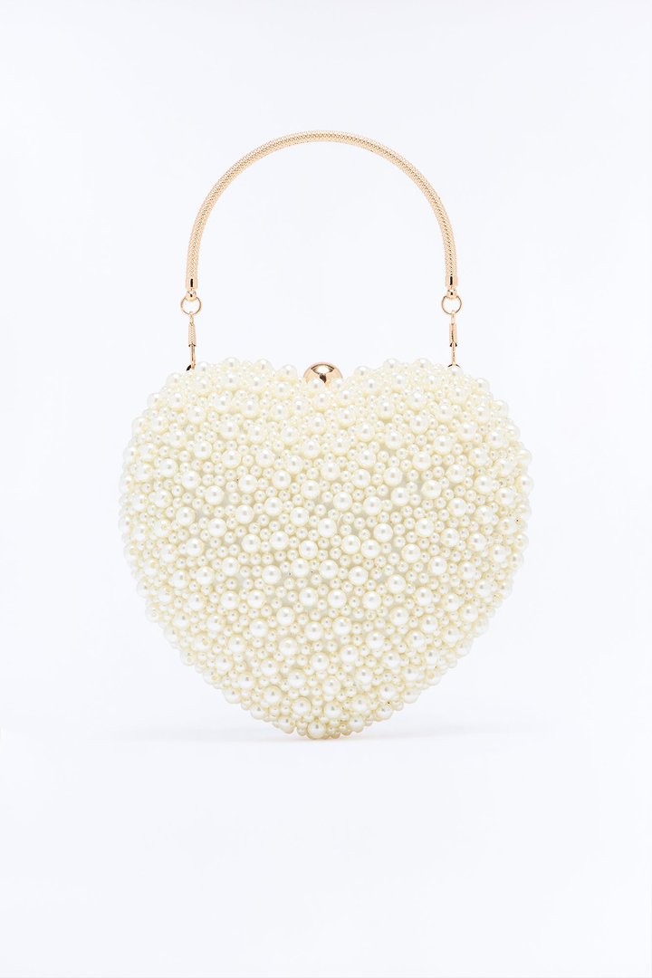 Heart Of Pearl Beaded Satchel Handbag - White