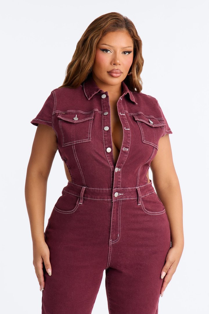 Kamaria Denim Jumpsuit - Plum
