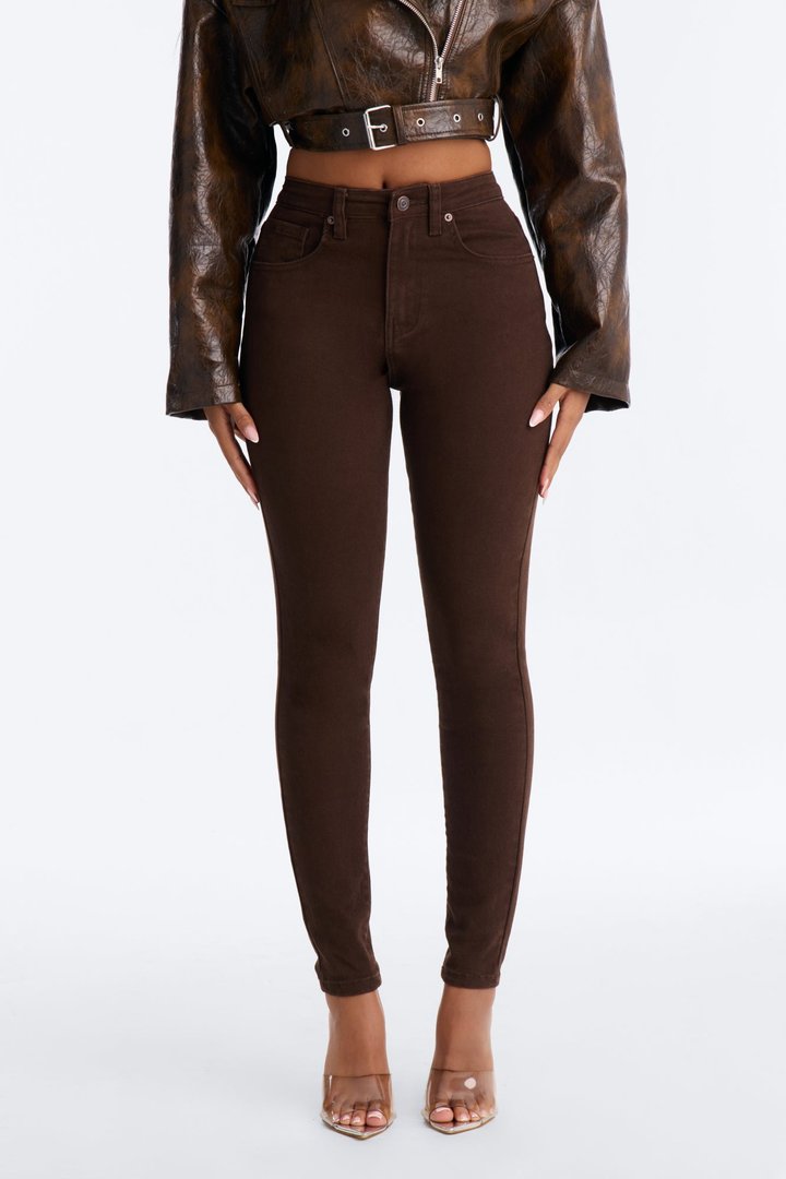 Going Downtown Mid Rise Stretch Skinny Jeans - Brown