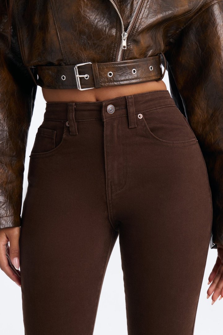 Going Downtown Mid Rise Stretch Skinny Jeans - Brown