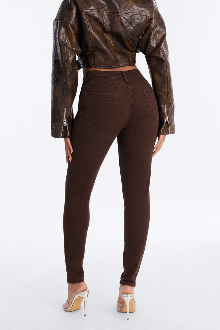 Going Downtown Mid Rise Stretch Skinny Jeans - Brown