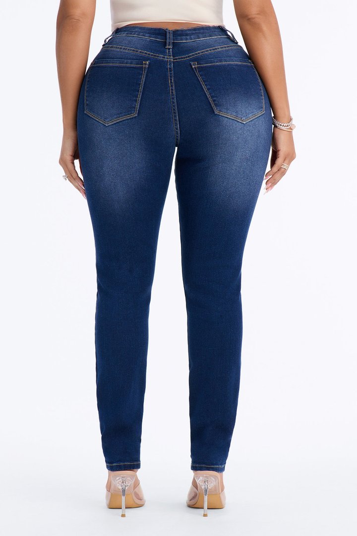 Going Uptown Mid Rise Stretch Skinny Jeans - Dark Wash