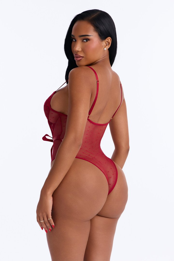 Be Mine Lace Tie Waist Teddy - Red