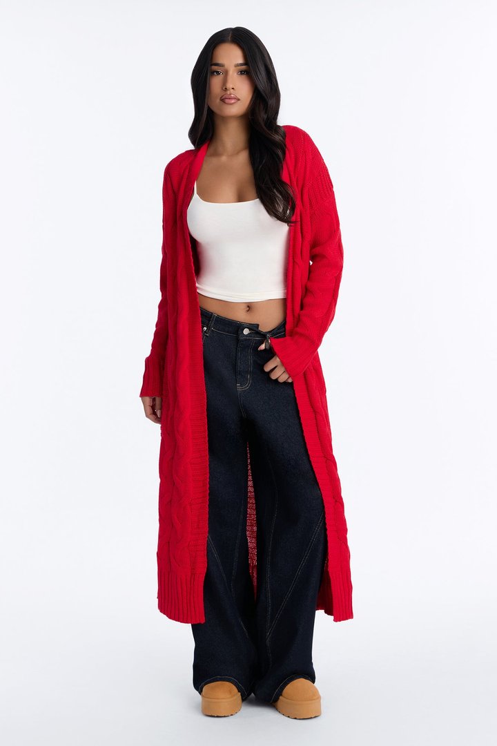 Aneria Long Cardigan - Red