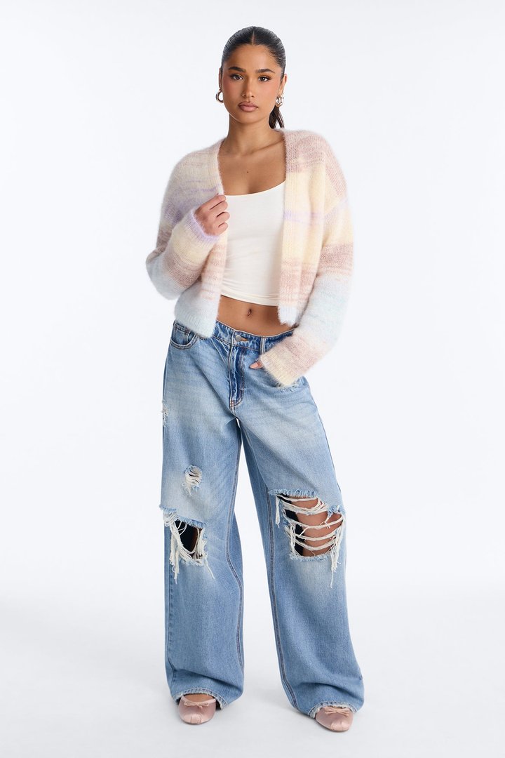 Sabriya Spacedye Cropped Cardigan - Blue/combo