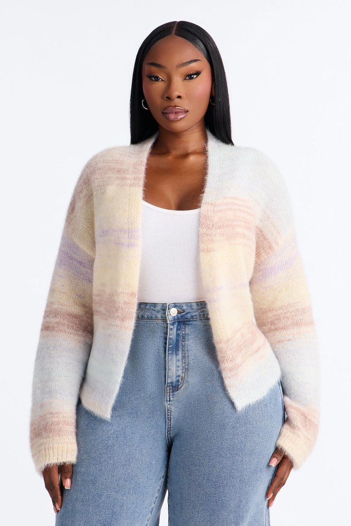 Sabriya Spacedye Cropped Cardigan - Blue/combo