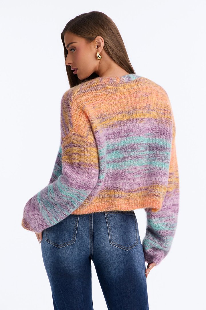 Sabriya Spacedye Cropped Cardigan - Orange/combo
