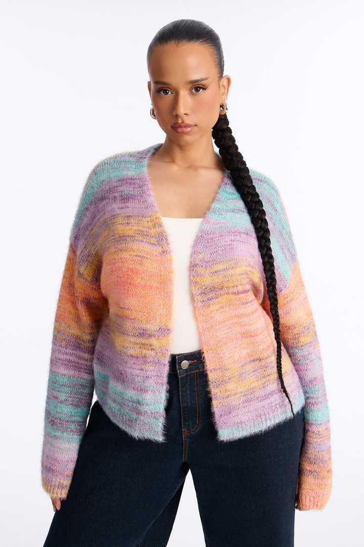 Sabriya Spacedye Cropped Cardigan - Orange/combo