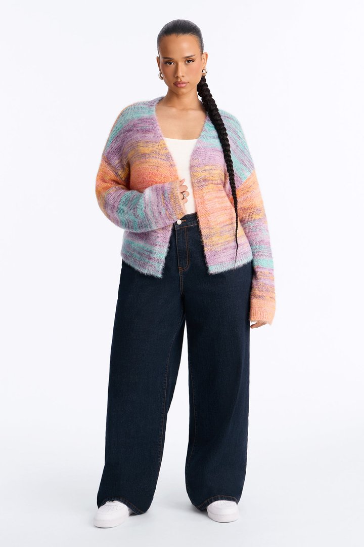 Sabriya Spacedye Cropped Cardigan - Orange/combo