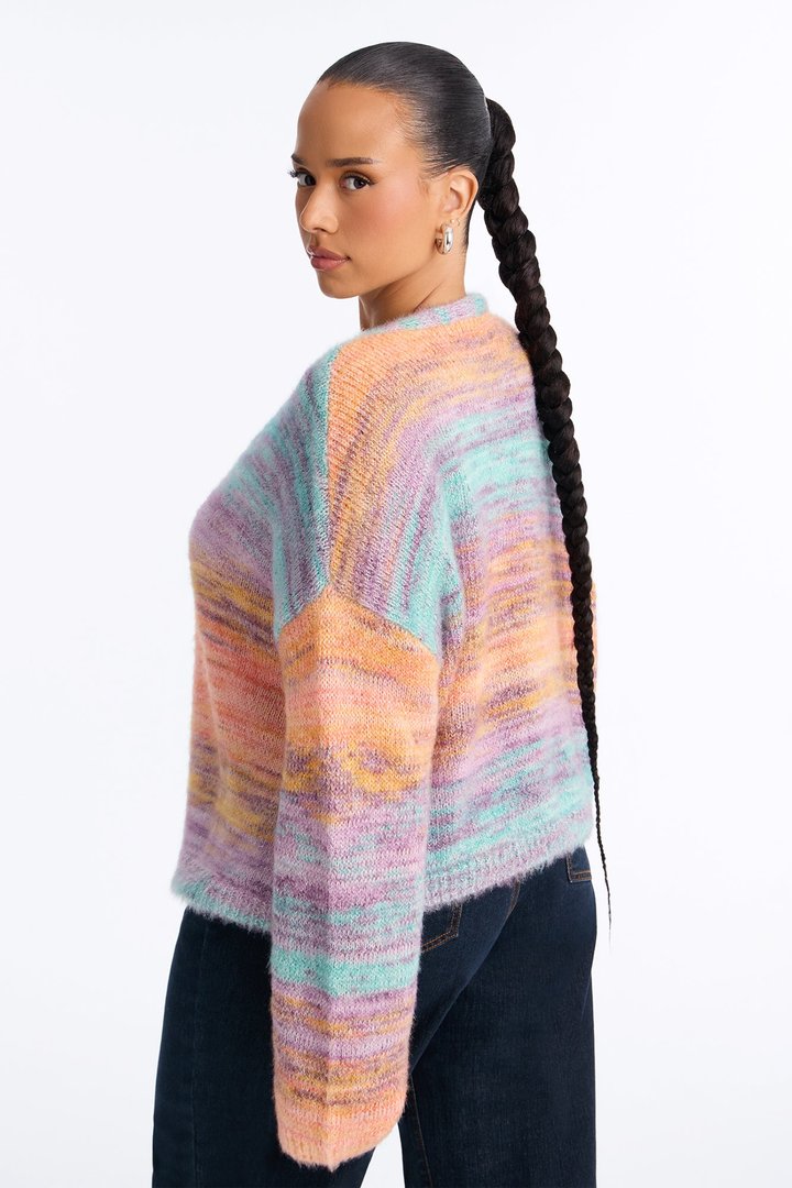 Sabriya Spacedye Cropped Cardigan - Orange/combo