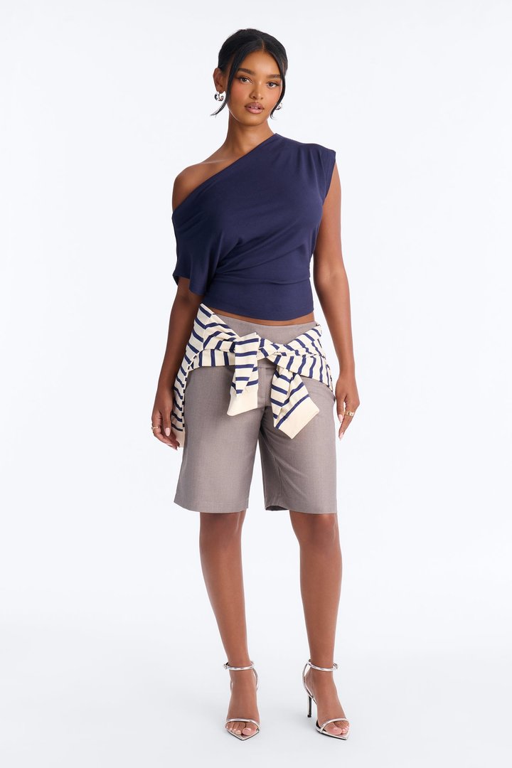Eva Effortless One Shoulder Top - Navy