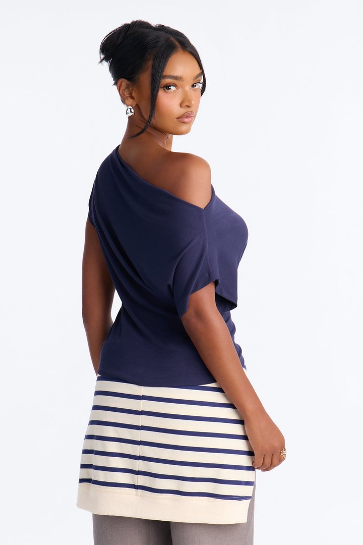 Eva Effortless One Shoulder Top - Navy