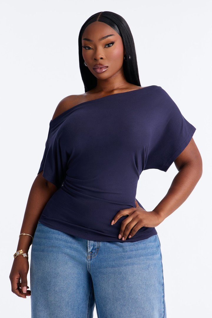 Eva Effortless One Shoulder Top - Navy