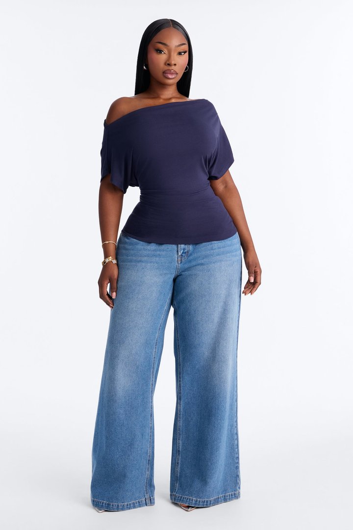 Eva Effortless One Shoulder Top - Navy