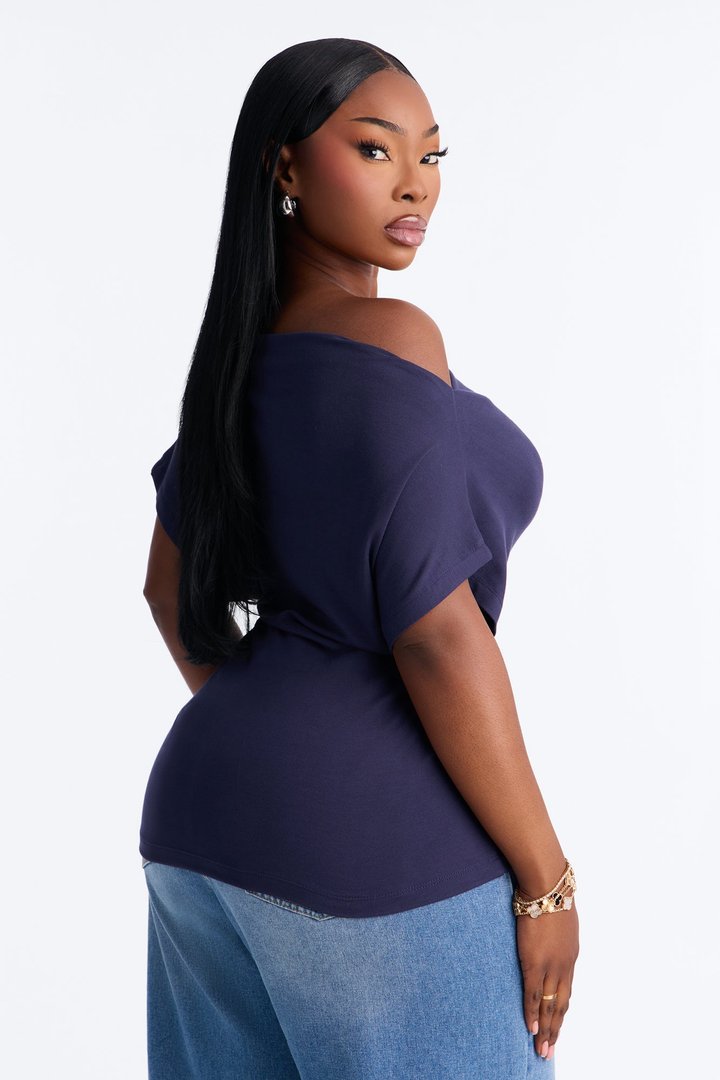 Eva Effortless One Shoulder Top - Navy