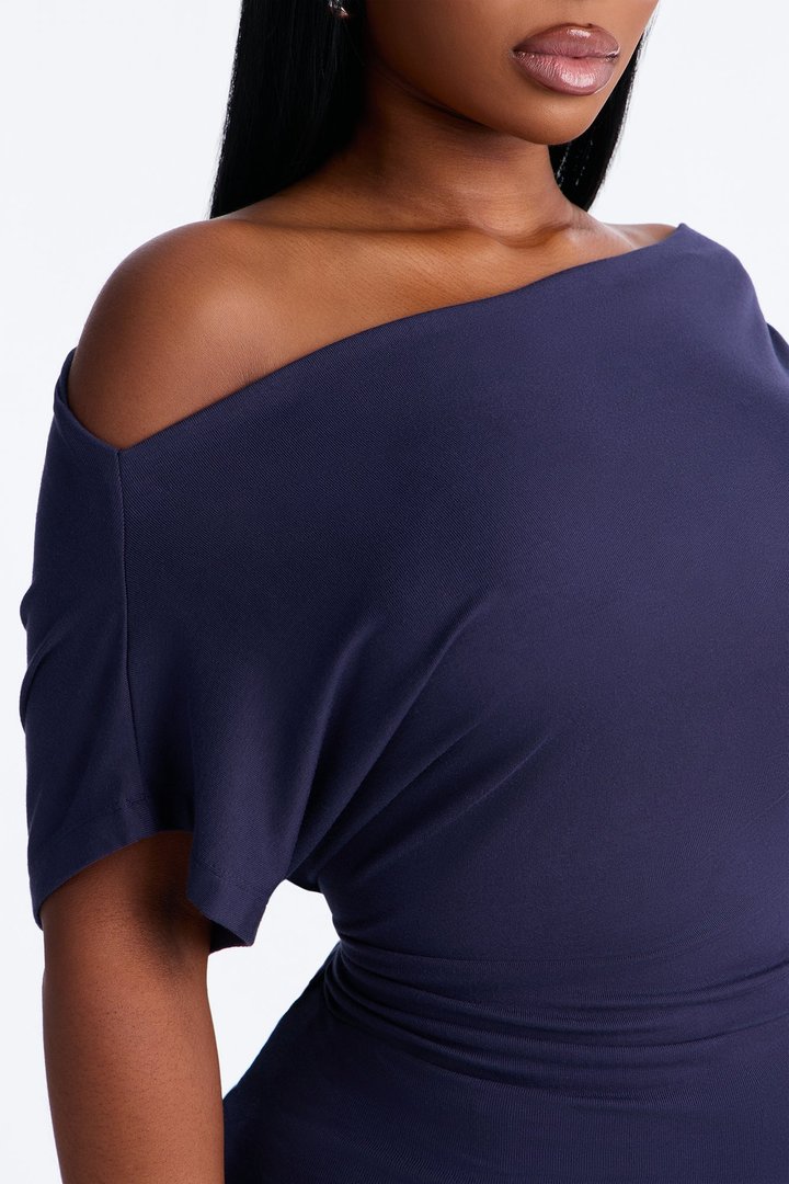 Eva Effortless One Shoulder Top - Navy