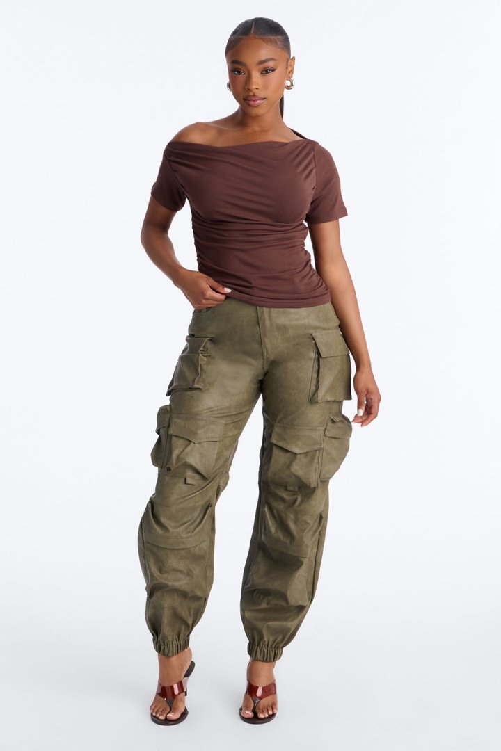 Don't Mind Me One Shoulder Top - Chocolate