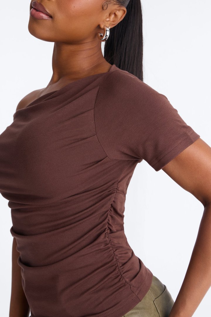 Don't Mind Me One Shoulder Top - Chocolate